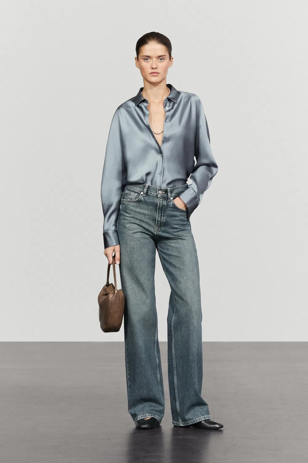 картинка Рубашка Massimo Dutti, струящаяся, голубовато-серый от магазина Одежда+