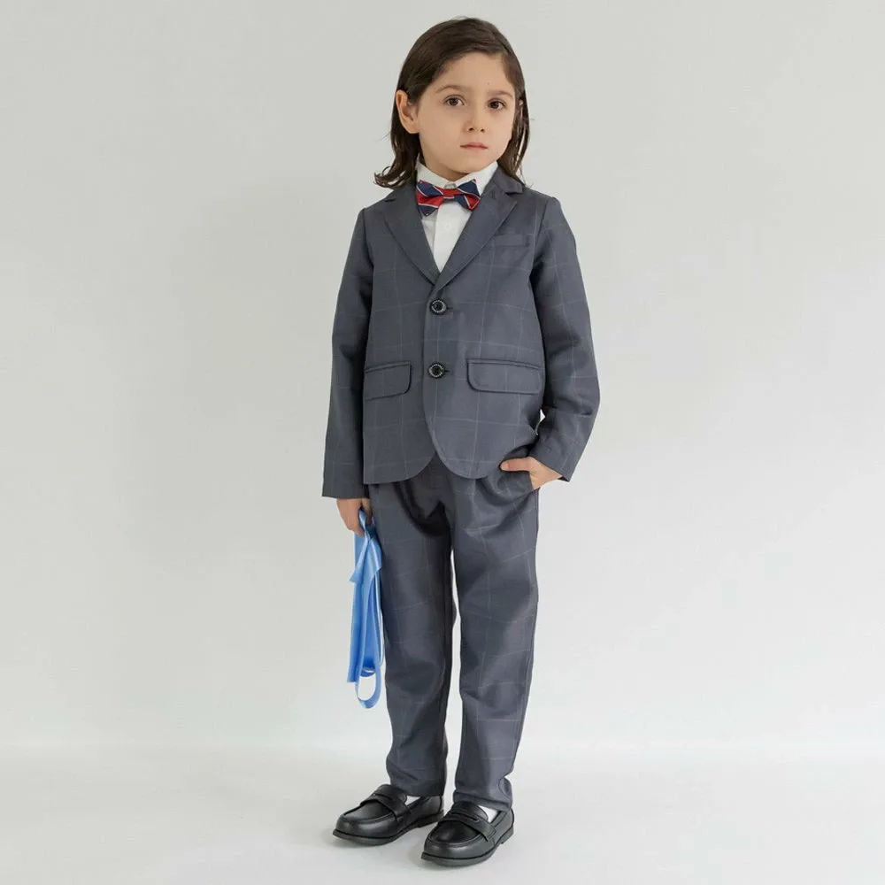 картинка Серый клетчатый пиджак + длинные брюки + белая рубашка Branshes, Charcoal Gray от магазина Одежда+