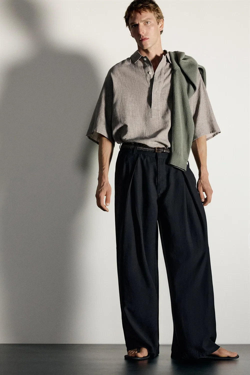картинка Поло свободного кроя из льна и хлопка. ZARA, Grey marl от магазина Одежда+