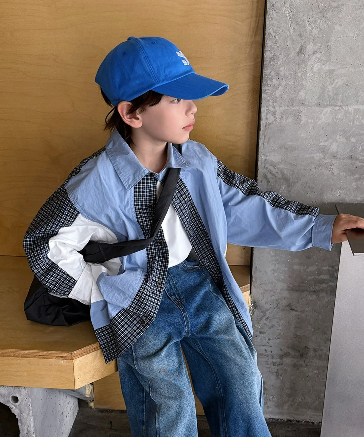 картинка Рубашка в клетку с блочным рисунком Aimoha Kids, blue от магазина Одежда+