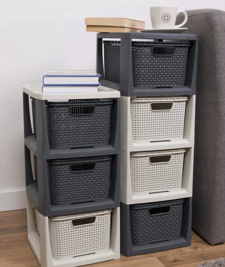картинка Стеллаж с 3 корзинами Rattan BRANQ, Anthracite от магазина Одежда+