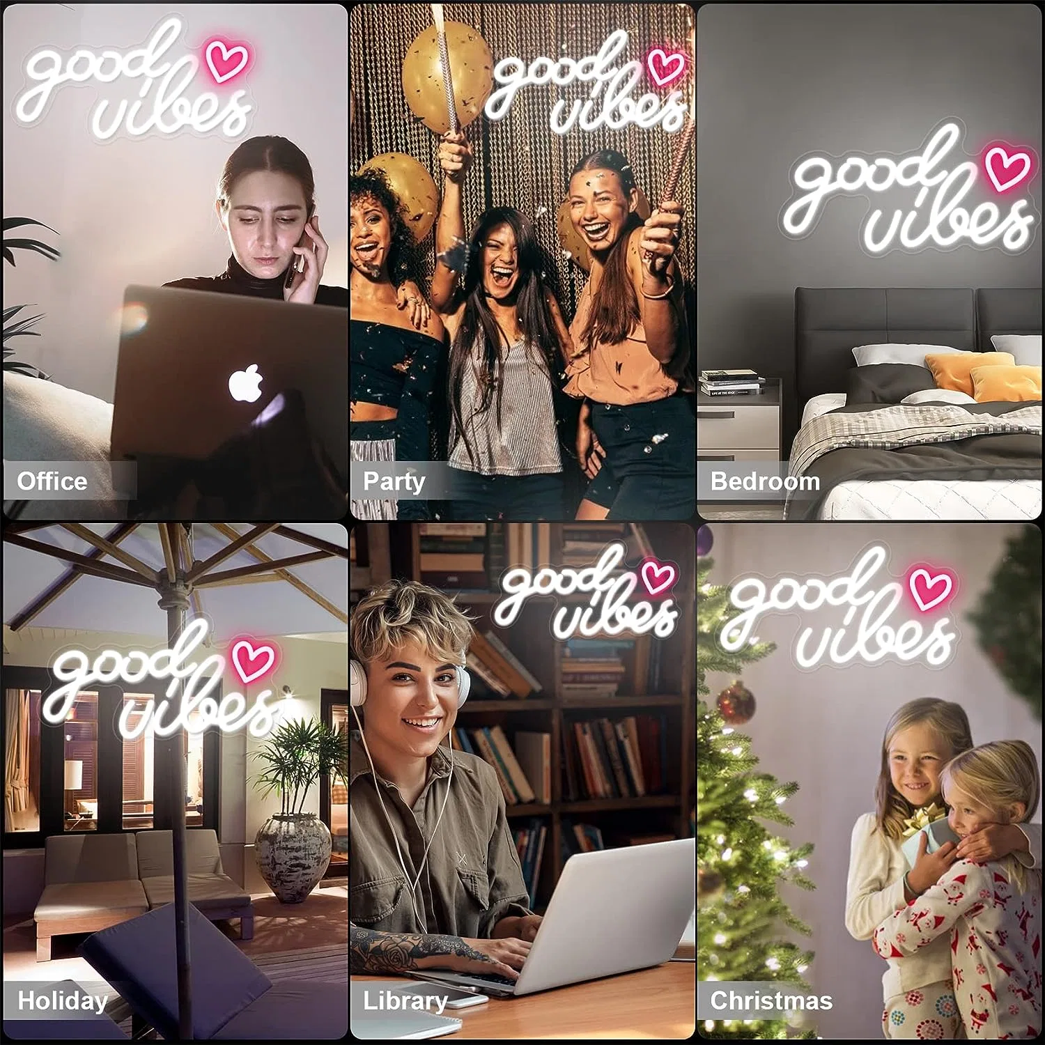 картинка Неоновая вывеска Good Vibes с сердцем lapalife, Белый от магазина Одежда+