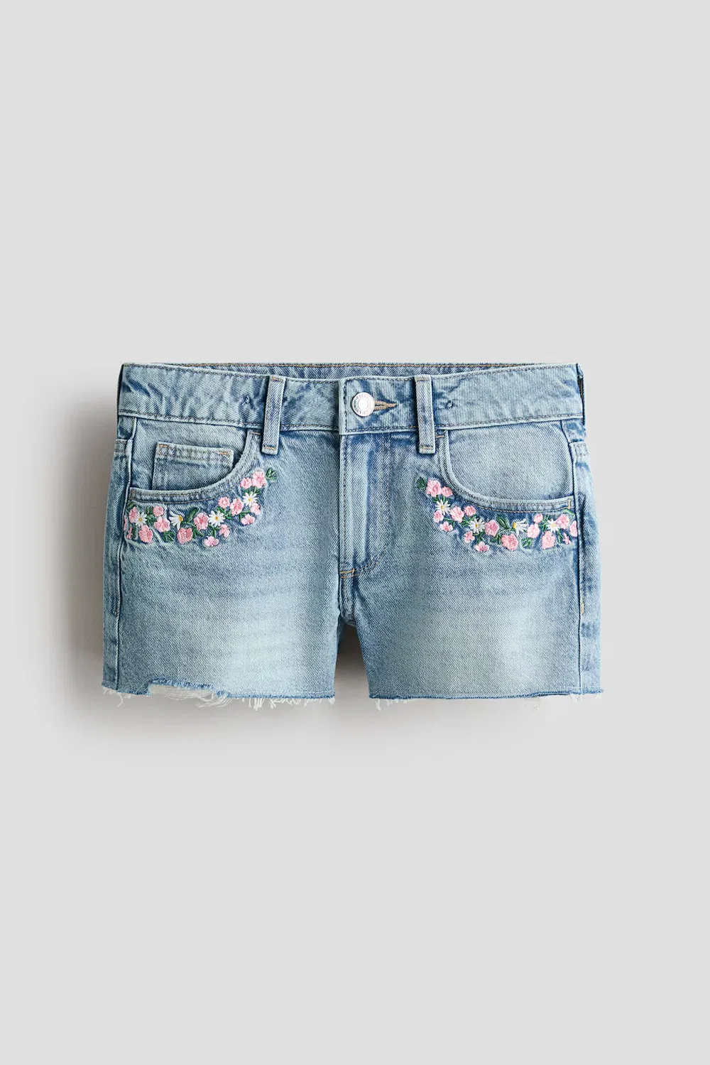 картинка Джинсовые шорты с вышивкой H&M, Helles Denimblau/Blumen от магазина Одежда+