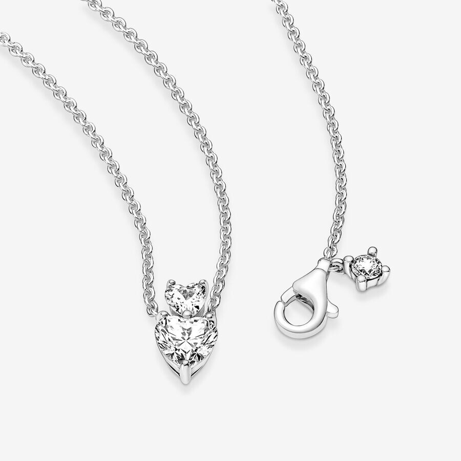 картинка Колье Pandora Double Heart Pendant Sparkling, серебро от магазина Одежда+