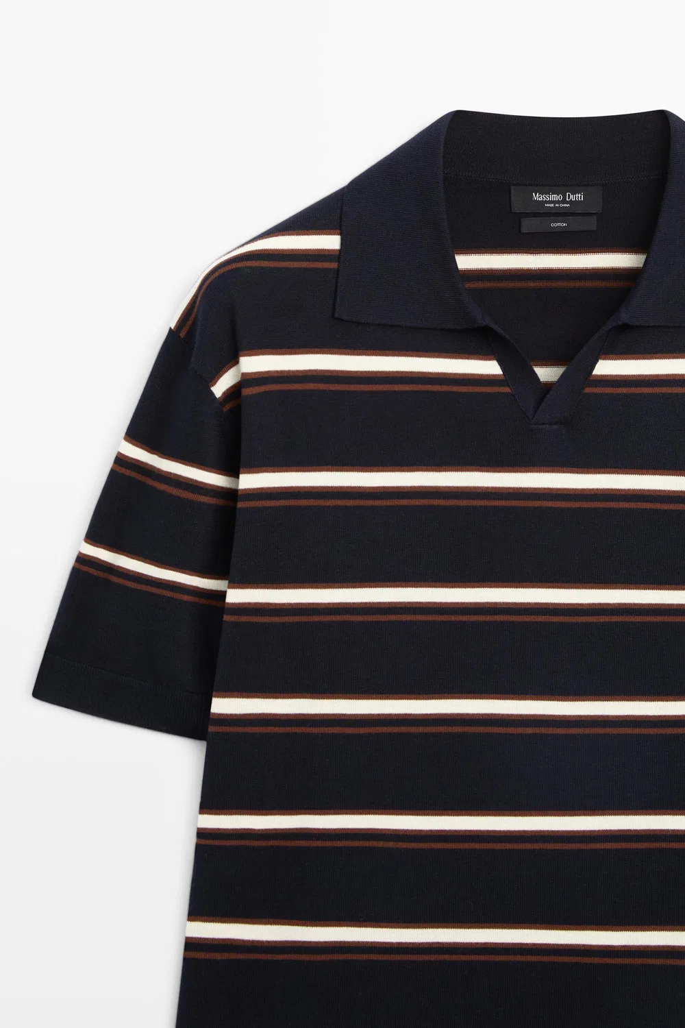 картинка Поло Massimo Dutti Striped V-Neck Knit Shirt, темно-синий от магазина Одежда+