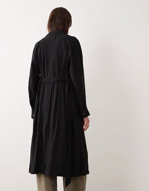 картинка Черный мягкий длинный плащ ASOS DESIGN от магазина Одежда+