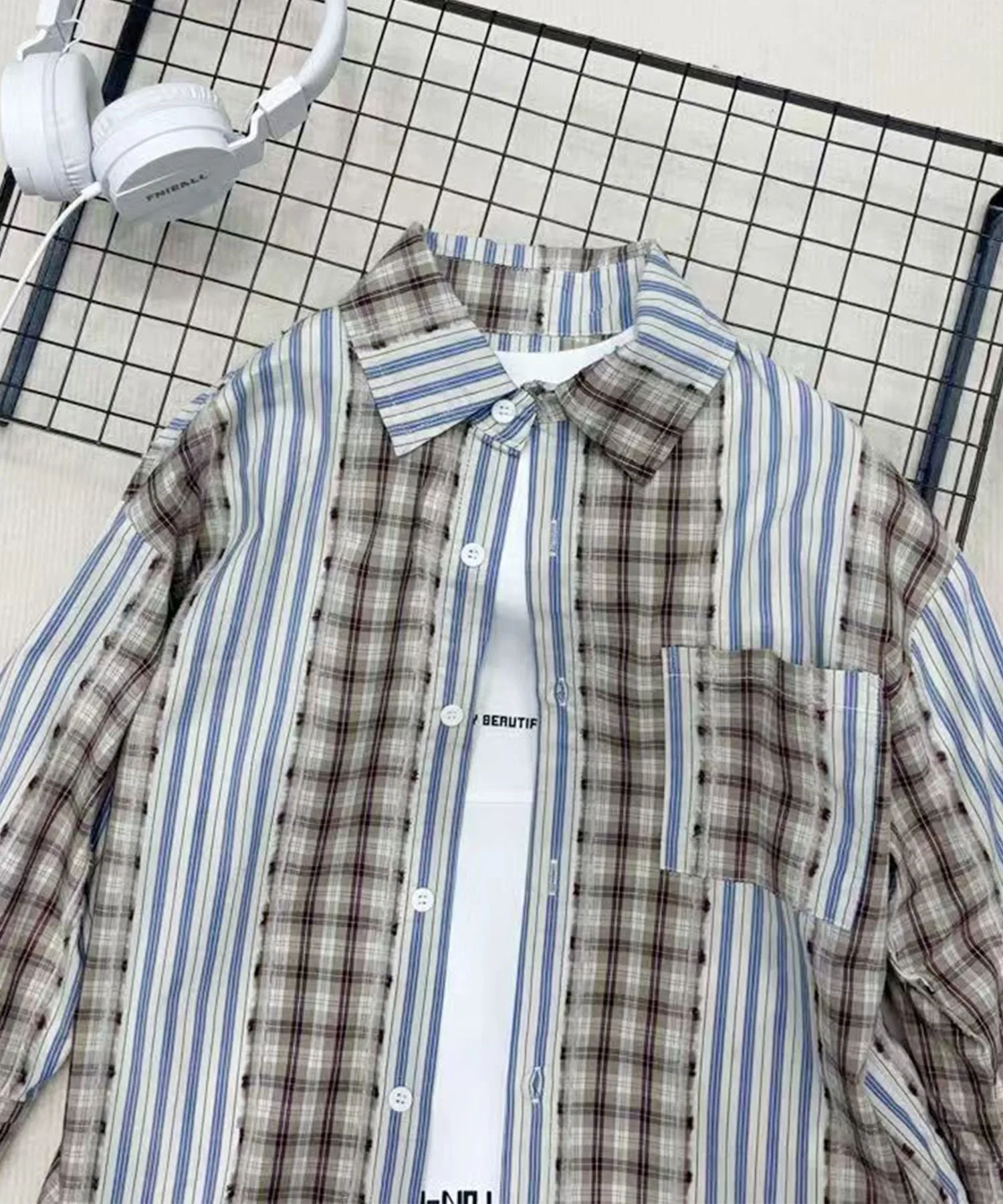 картинка Рубашка в контрастную клетку Aimoha Kids, blue от магазина Одежда+