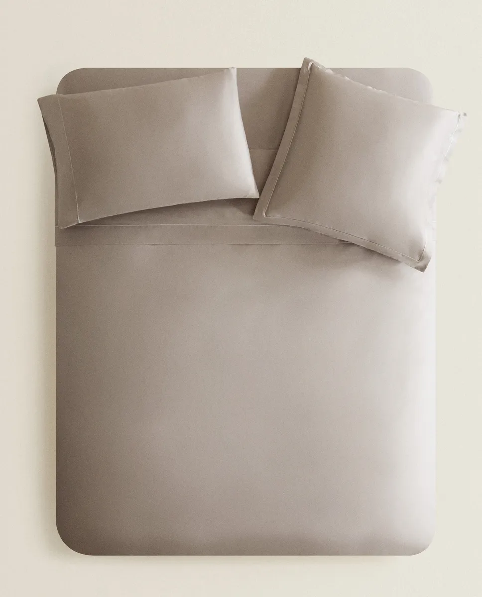 картинка (300 нитей) пододеяльник из сатина Zara Home, бежевый от магазина Одежда+