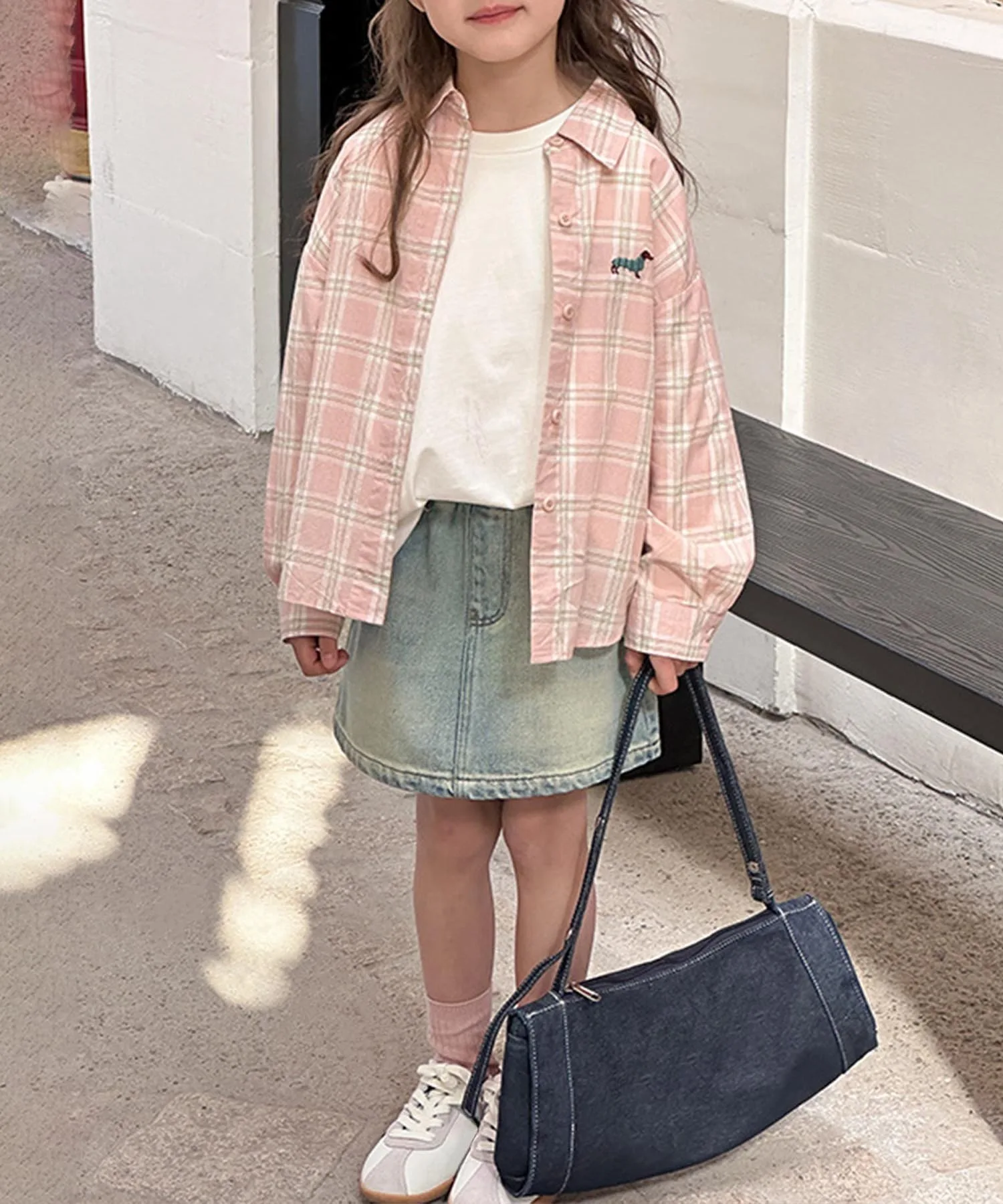 картинка Рубашка в свободную клетку Aimoha Kids, pink от магазина Одежда+