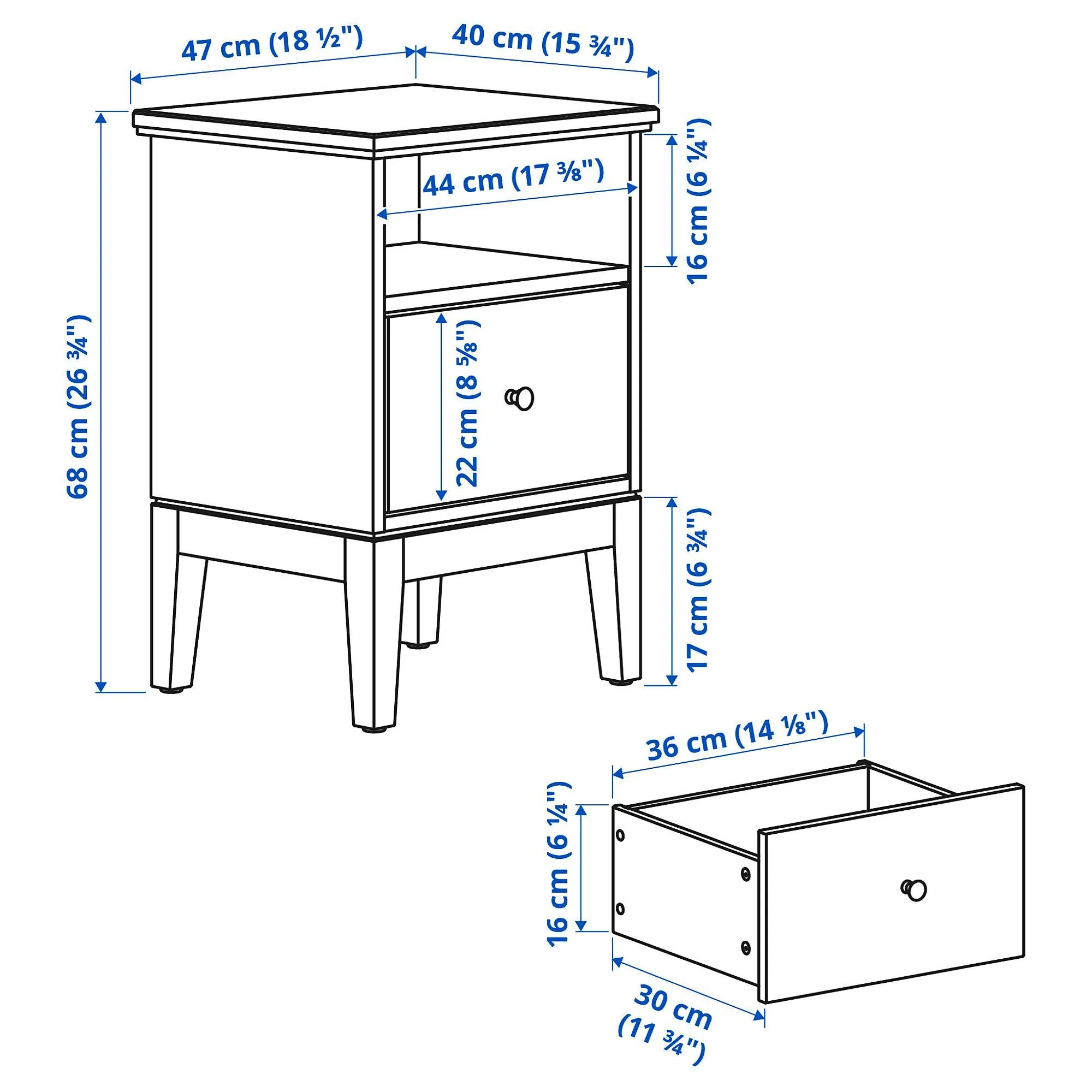 картинка Прикроватная тумба IKEA IDANАS, 47x40x68 см, белый от магазина Одежда+