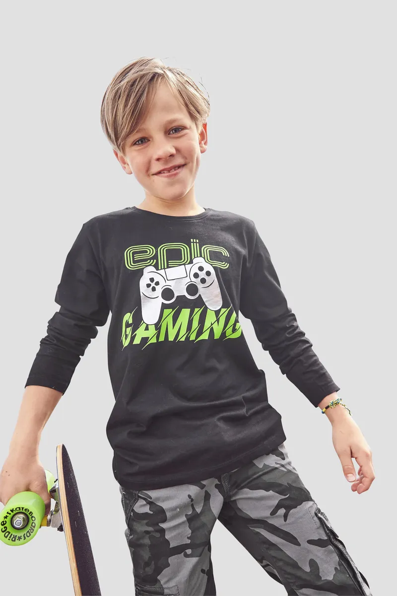 картинка KIDSWORLD рубашка с длинными рукавами "EPIC GAMING", черный от магазина Одежда+