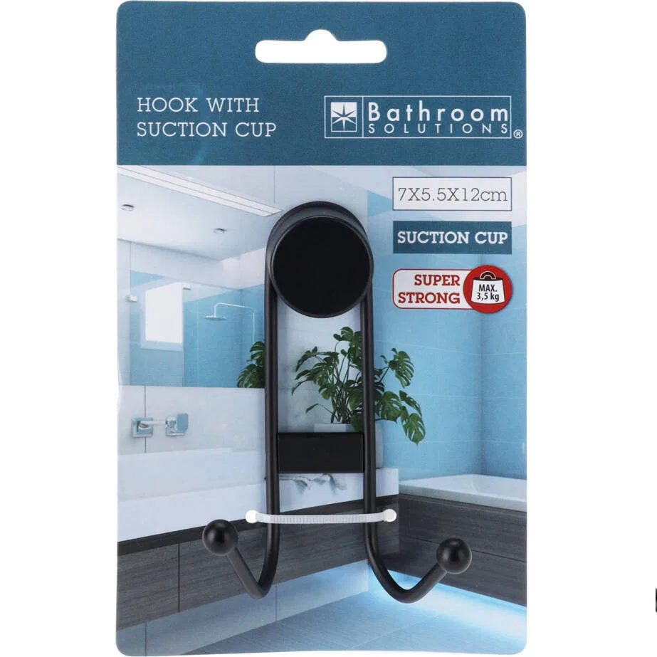 картинка Крючок на присосках, 2 крючка, Bathroom Solutions, Черный от магазина Одежда+