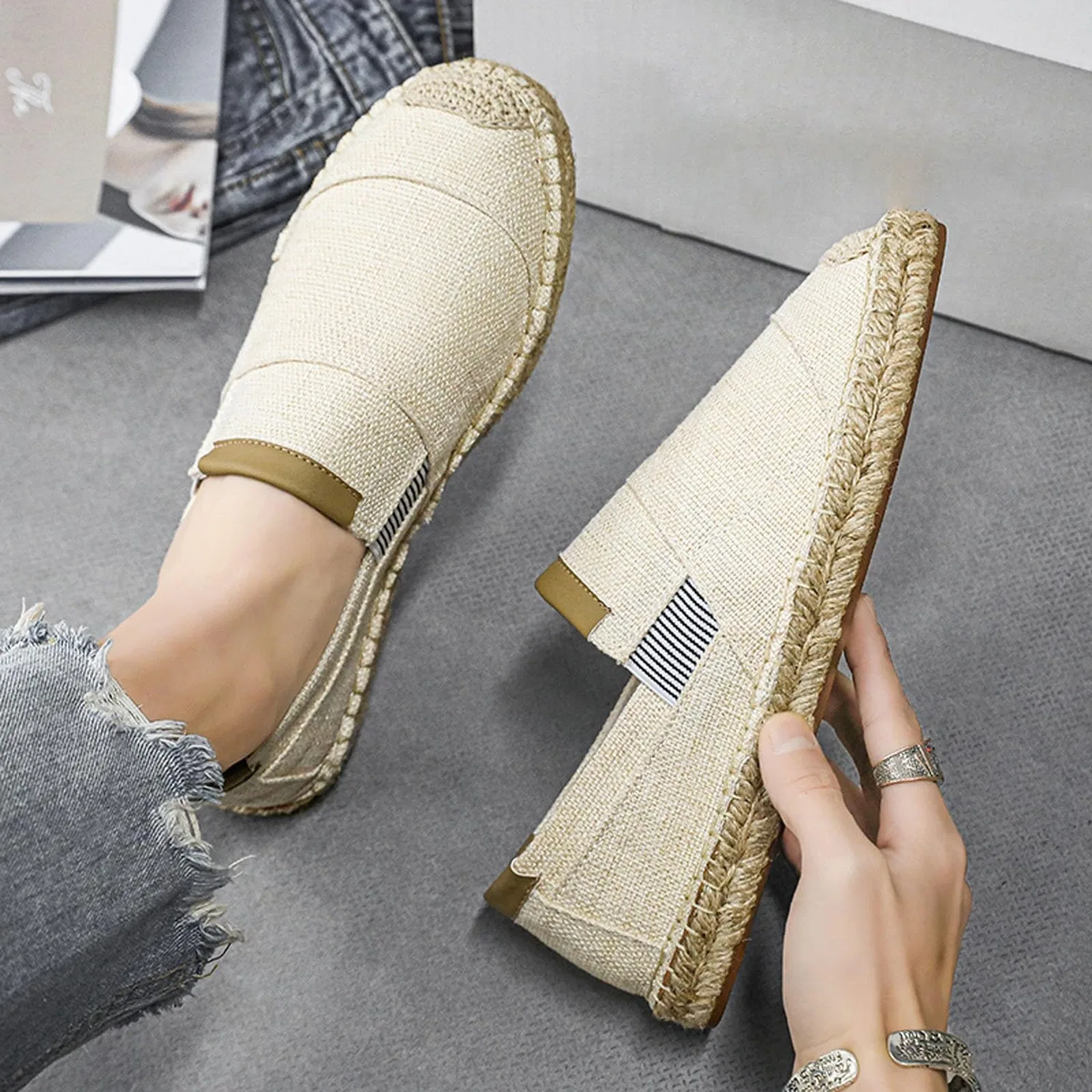 картинка Мужские повседневные льняные туфли-эспадрильи, Beige от магазина Одежда+