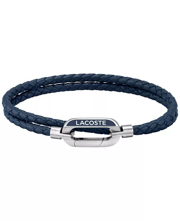 картинка Мужской плетеный кожаный браслет Lacoste, navy от магазина Одежда+