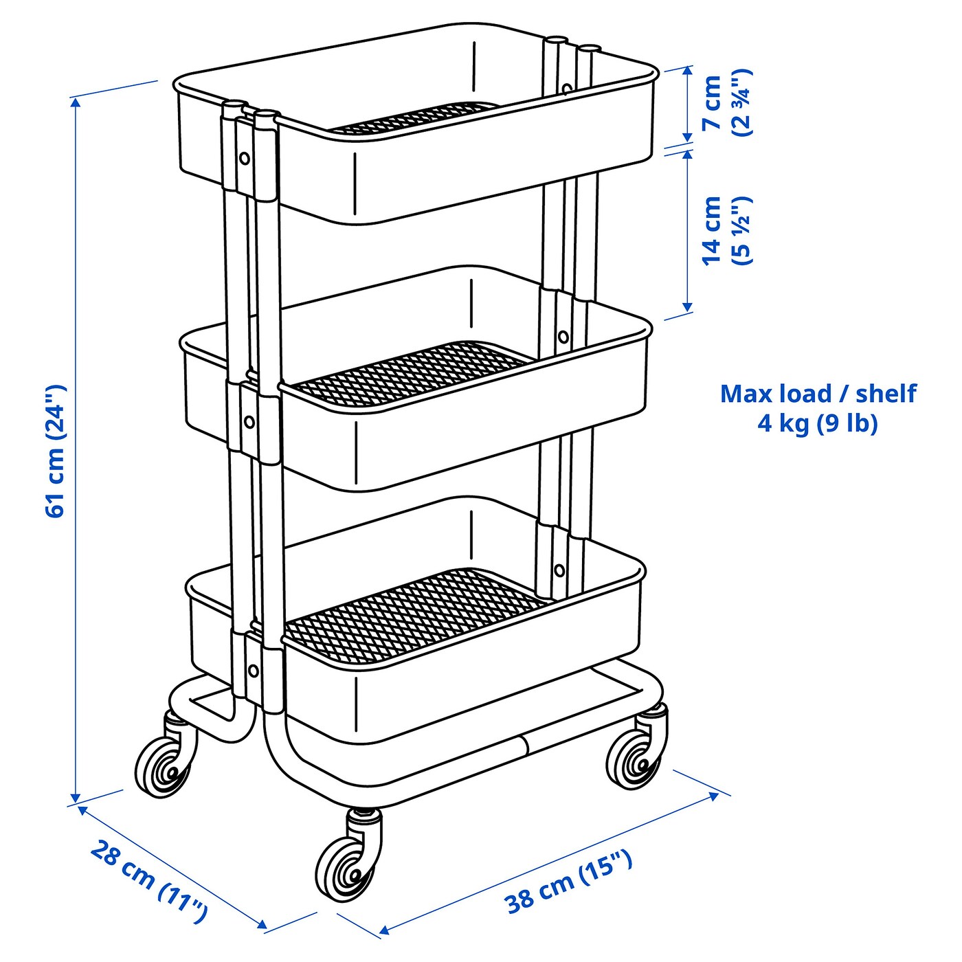картинка Тележка IKEA RАSKOG, 28x38x61 см, серо-зеленый от магазина Одежда+