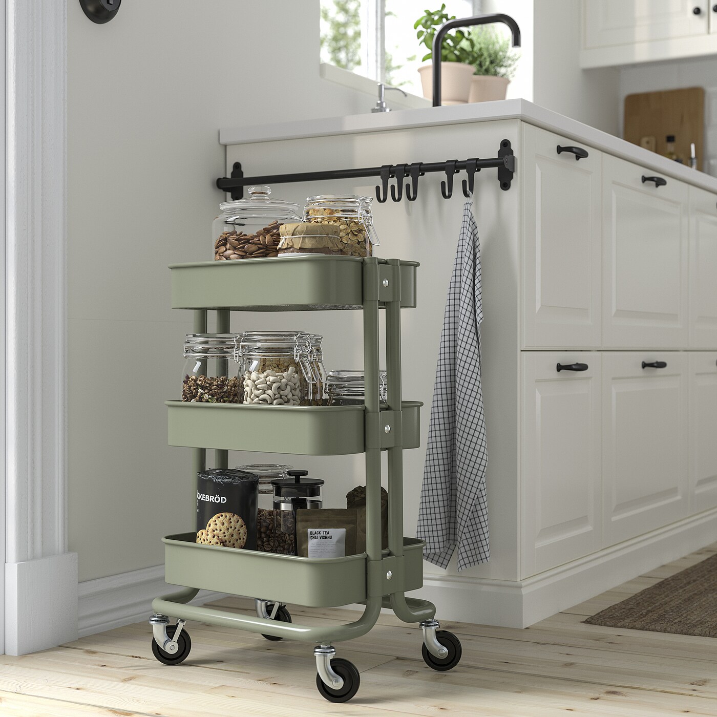 картинка Тележка IKEA RАSKOG, 28x38x61 см, серо-зеленый от магазина Одежда+