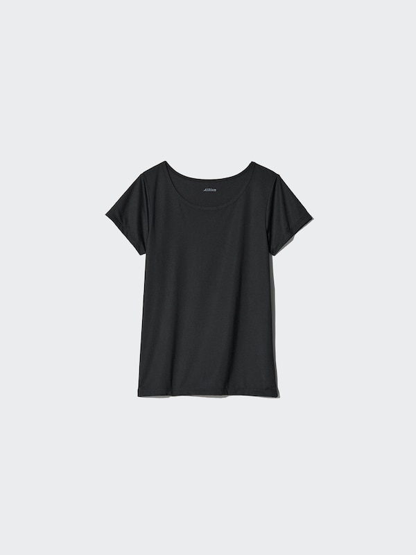 картинка Сетчатая футболка AIRism с овальным вырезом Uniqlo, 09 black от магазина Одежда+