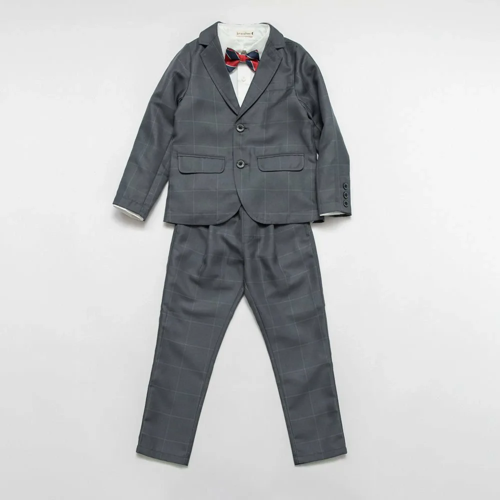 картинка Серый клетчатый пиджак + длинные брюки + белая рубашка Branshes, Charcoal Gray от магазина Одежда+