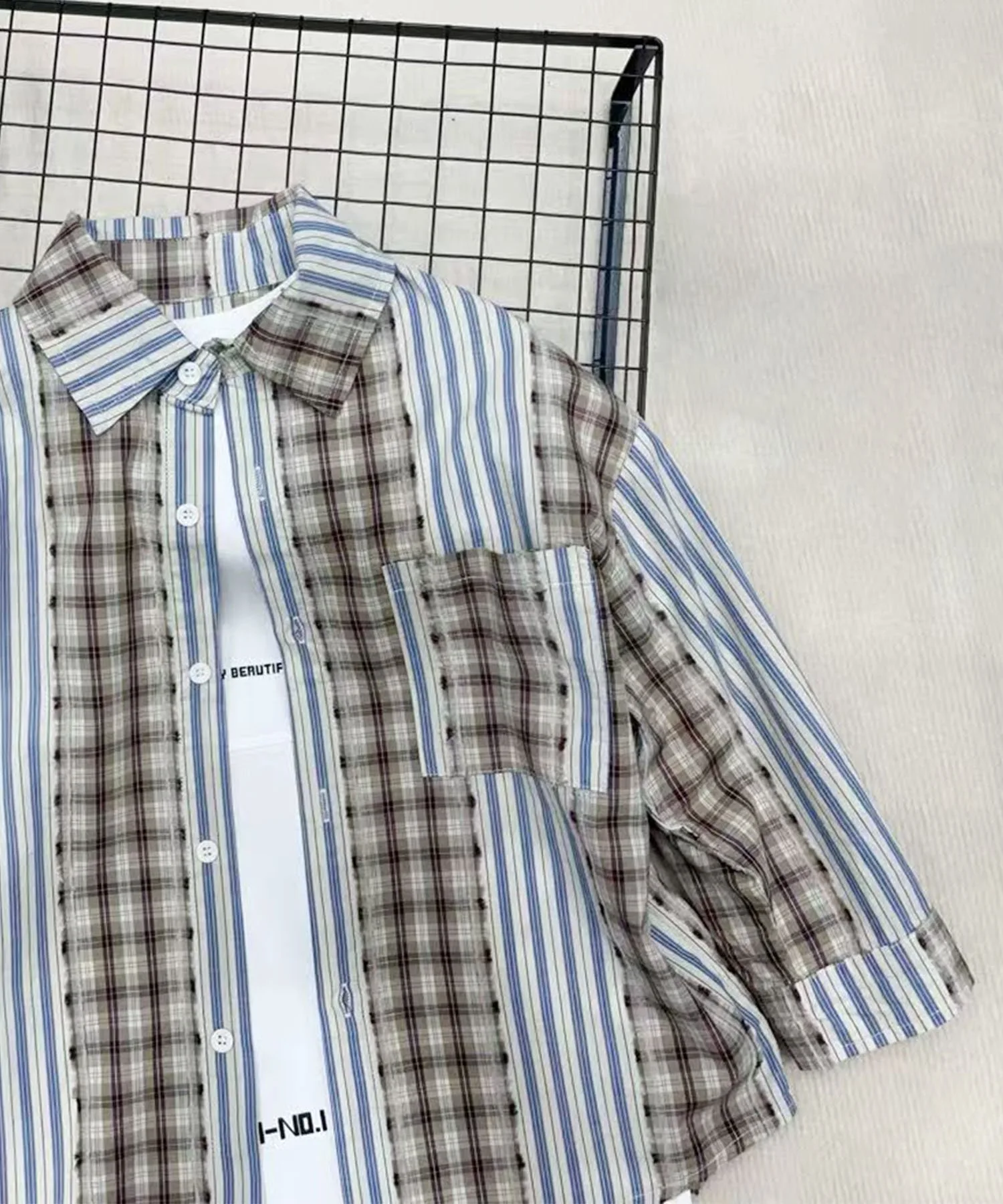 картинка Рубашка в контрастную клетку Aimoha Kids, blue от магазина Одежда+