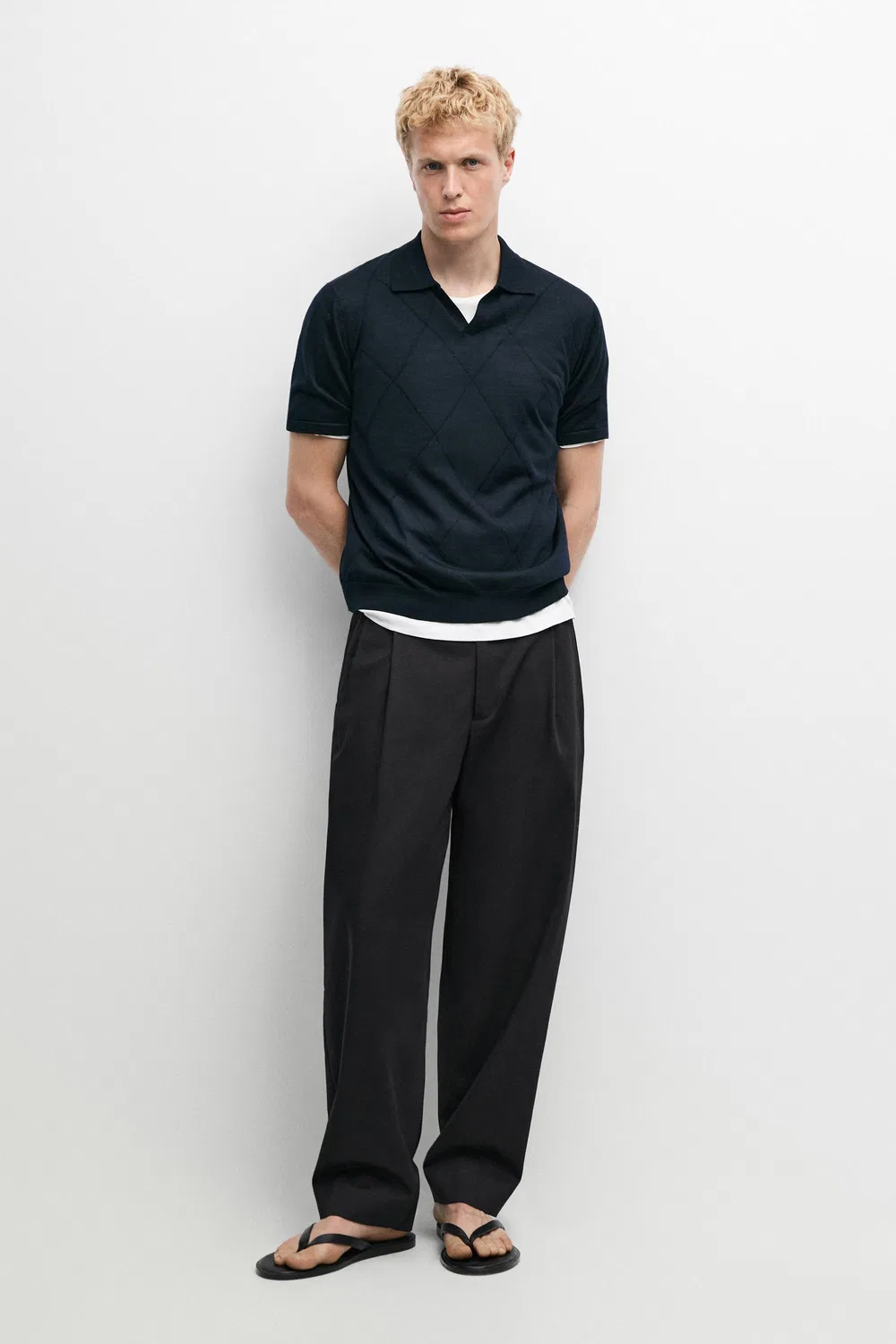 картинка Свитер-поло Massimo Dutti Argyle Knit, темно-синий от магазина Одежда+