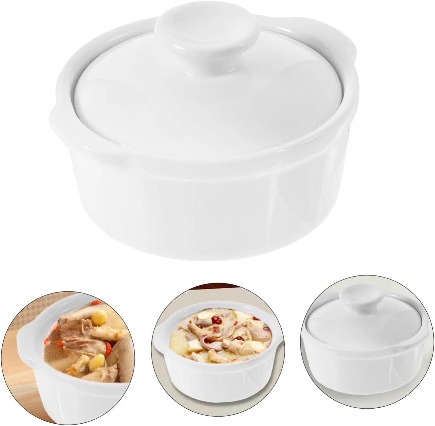 картинка Супница с ручкой из керамики Ciieeo, White от магазина Одежда+