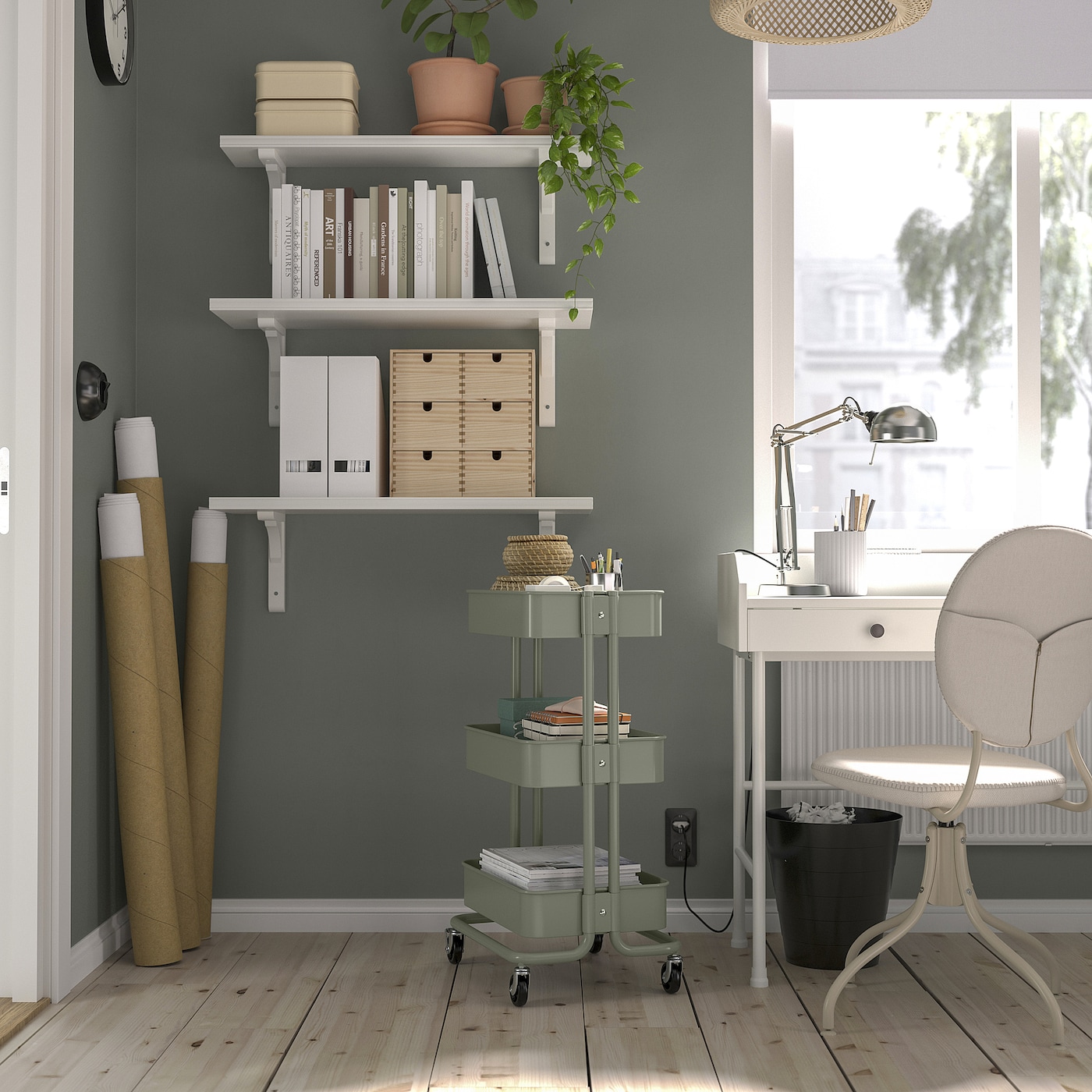 картинка Тележка IKEA RАSKOG, 35x45x77 см, серо-зеленый от магазина Одежда+