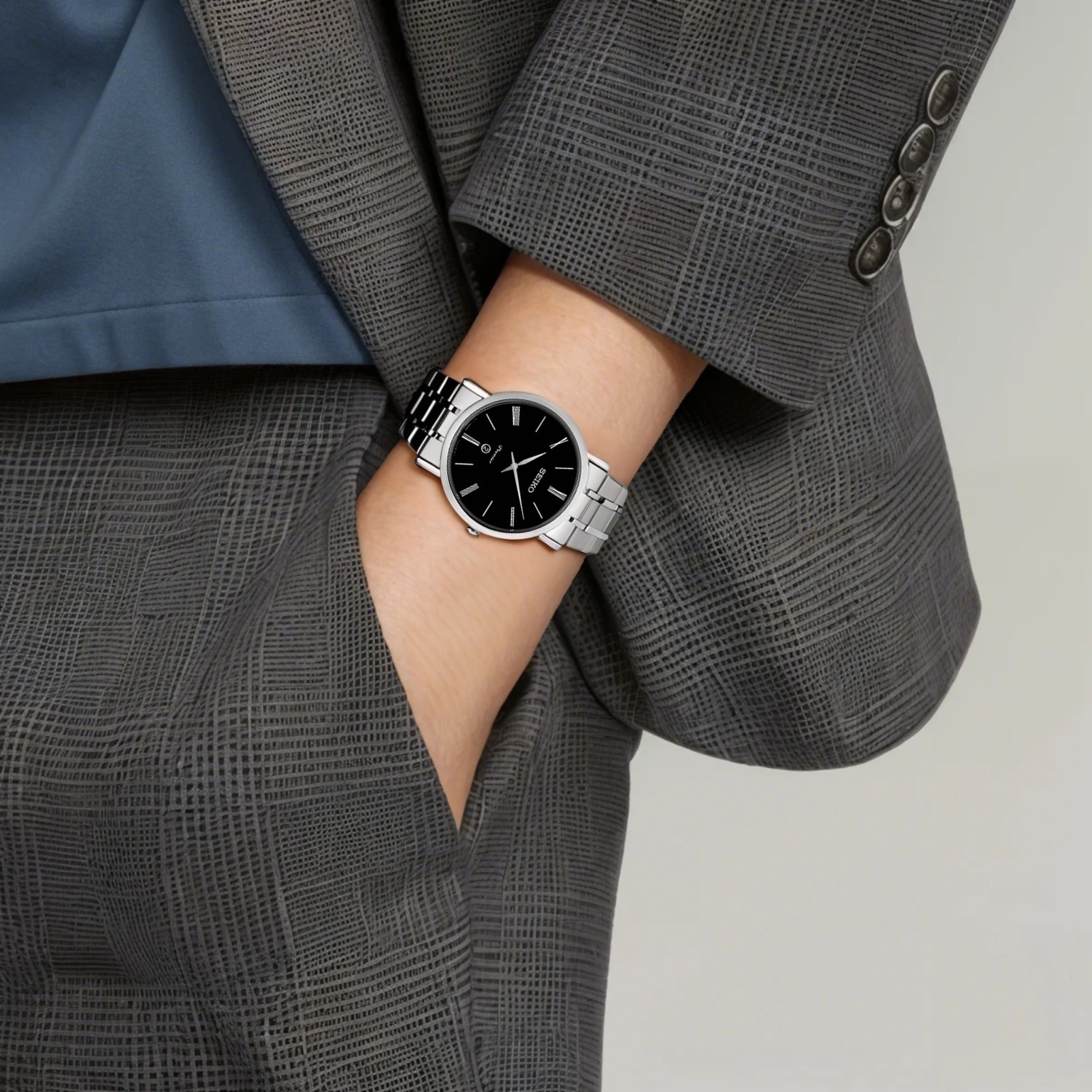 картинка Мужские кварцевые часы Seiko Premier с черным циферблатом от магазина Одежда+