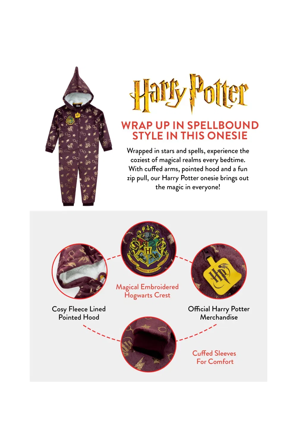 картинка Детский слитный костюм-пижама с капюшоном Harry Potter, красный от магазина Одежда+
