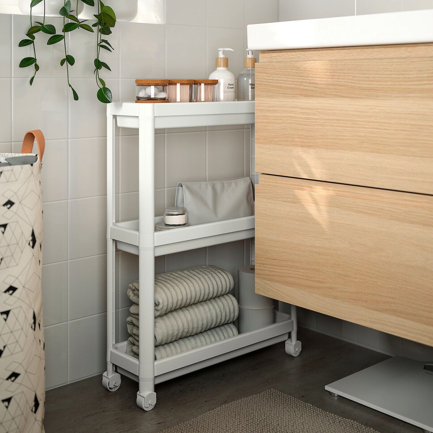 картинка Тележка, белая, 54x18x71 см, VESKEN IKEA от магазина Одежда+