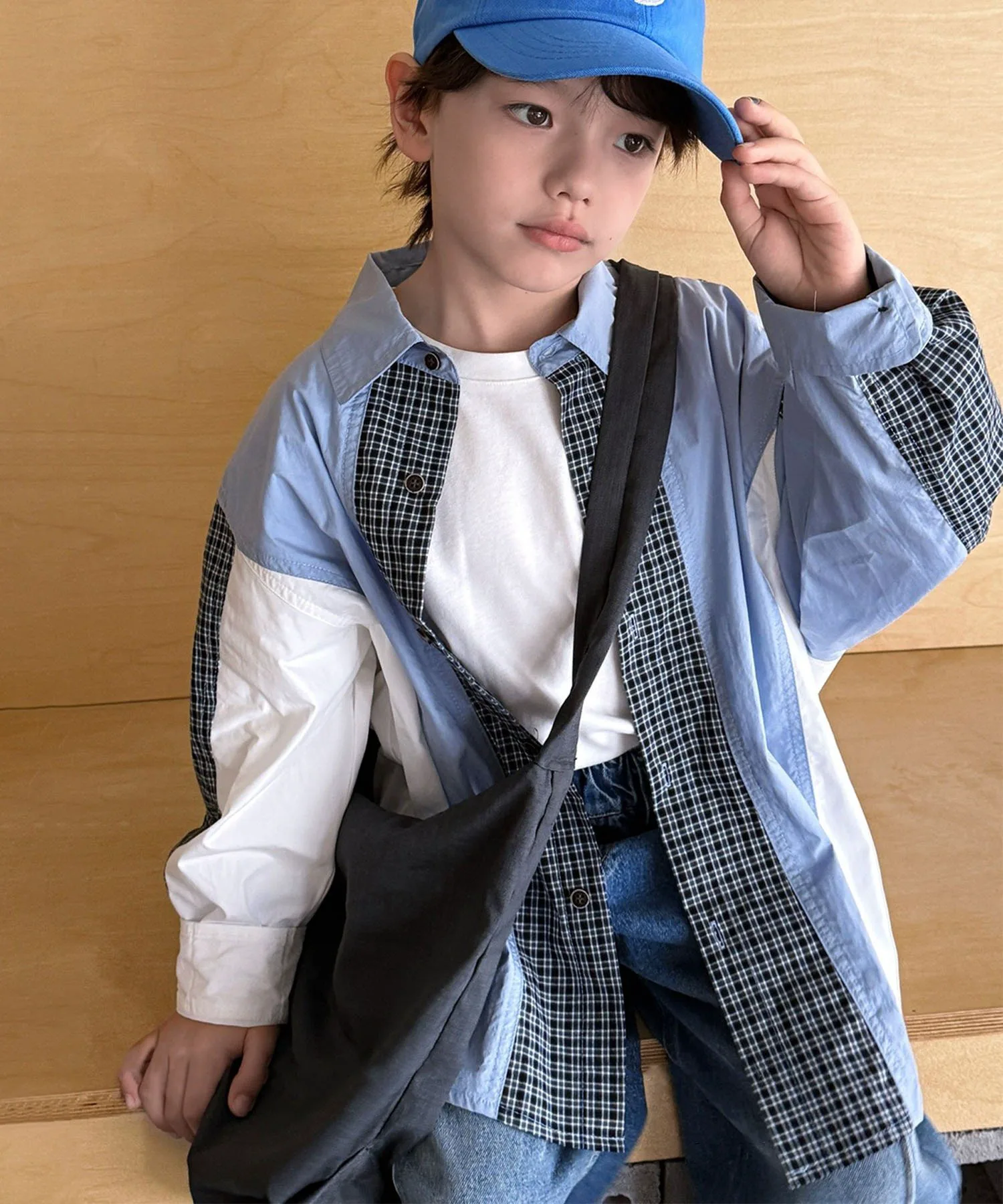 картинка Рубашка в клетку с блочным рисунком Aimoha Kids, blue от магазина Одежда+
