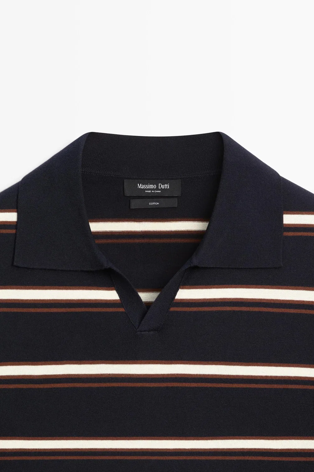 картинка Поло Massimo Dutti Striped V-Neck Knit Shirt, темно-синий от магазина Одежда+