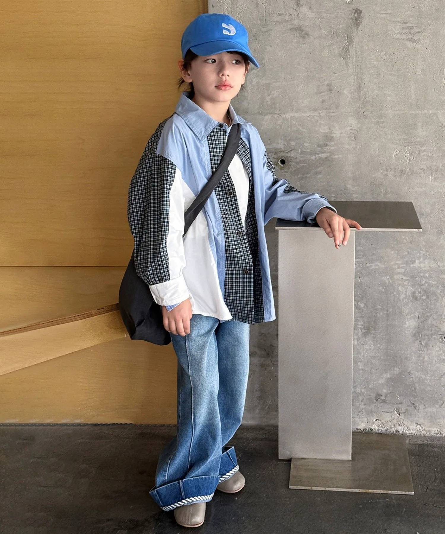 картинка Рубашка в клетку с блочным рисунком Aimoha Kids, blue от магазина Одежда+
