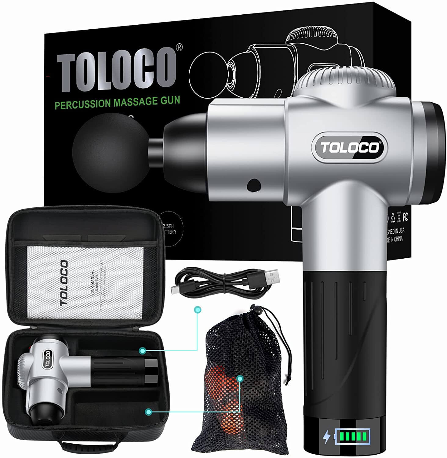 картинка Массажер перкуссионный Toloco EM26 Handheld Deep Tissue, серебристый от магазина Одежда+