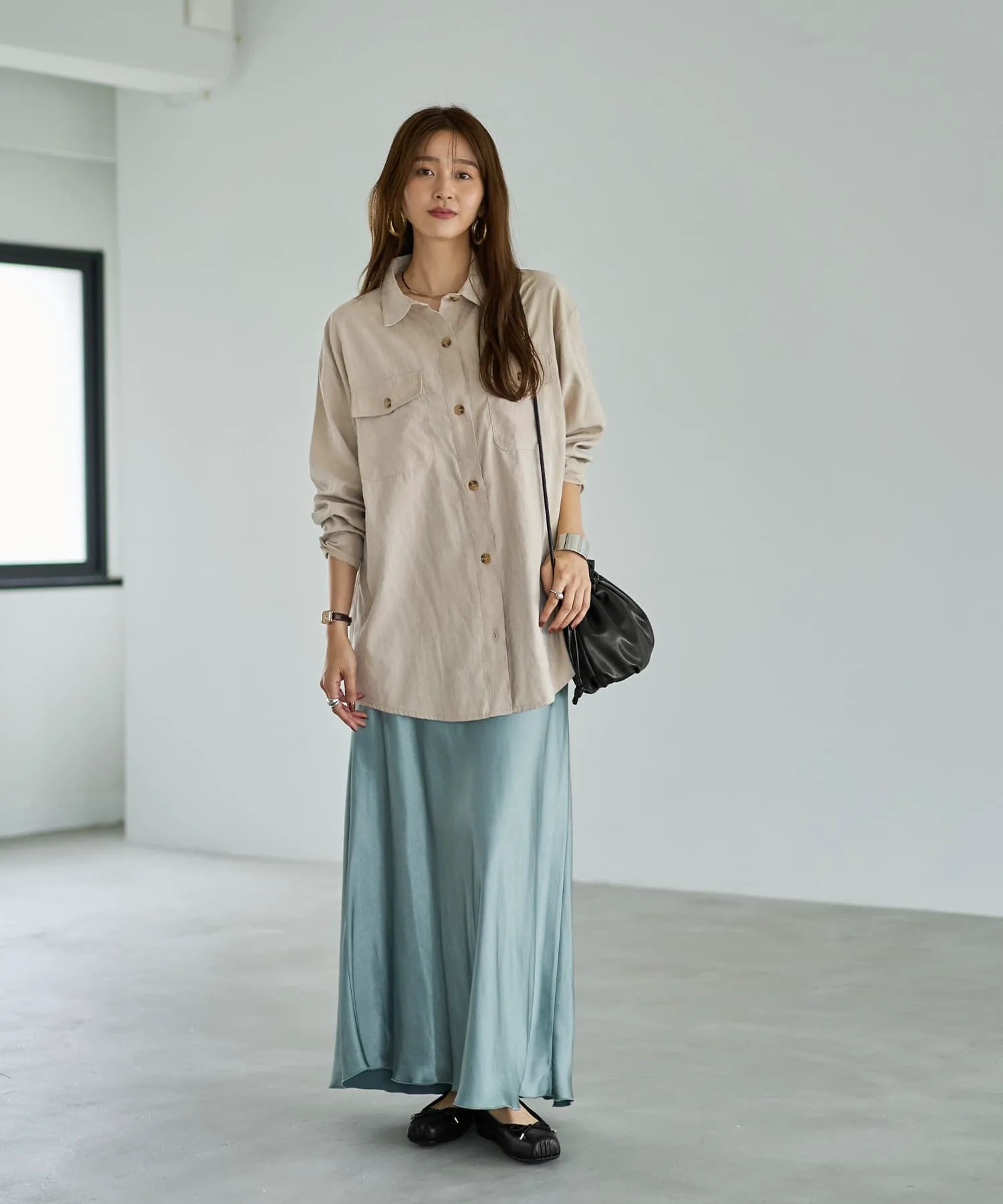 картинка Персиковая твиловая рубашка оверсайз Style Deli, Light beige от магазина Одежда+