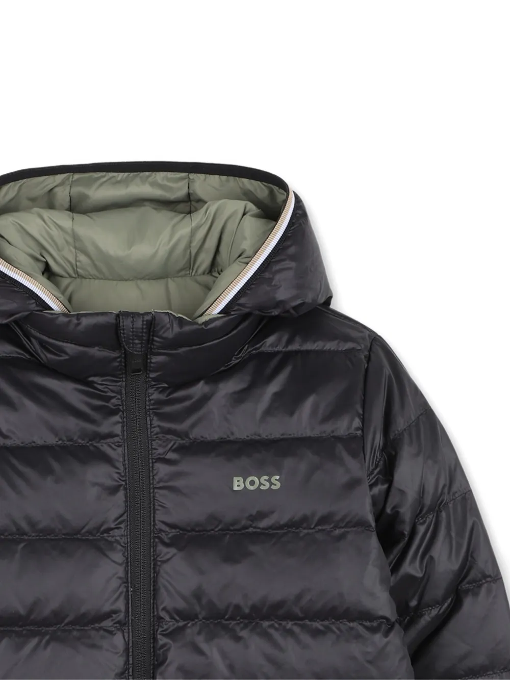 картинка Двусторонний пуховик BOSS Kidswear, зеленый от магазина Одежда+