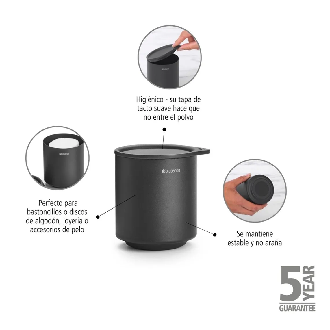 картинка Держатель для хлопка Brabantia MindSet с крышкой, серый от магазина Одежда+