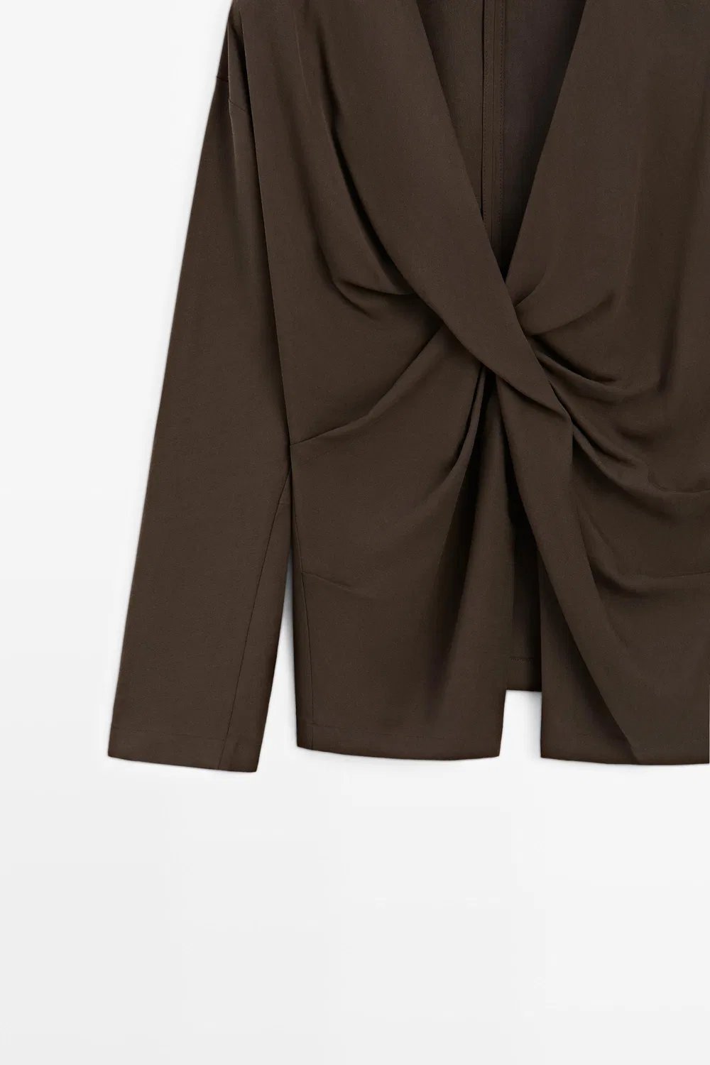 картинка Блузка Massimo Dutti, струящаяся, с драпировкой, коричневая от магазина Одежда+