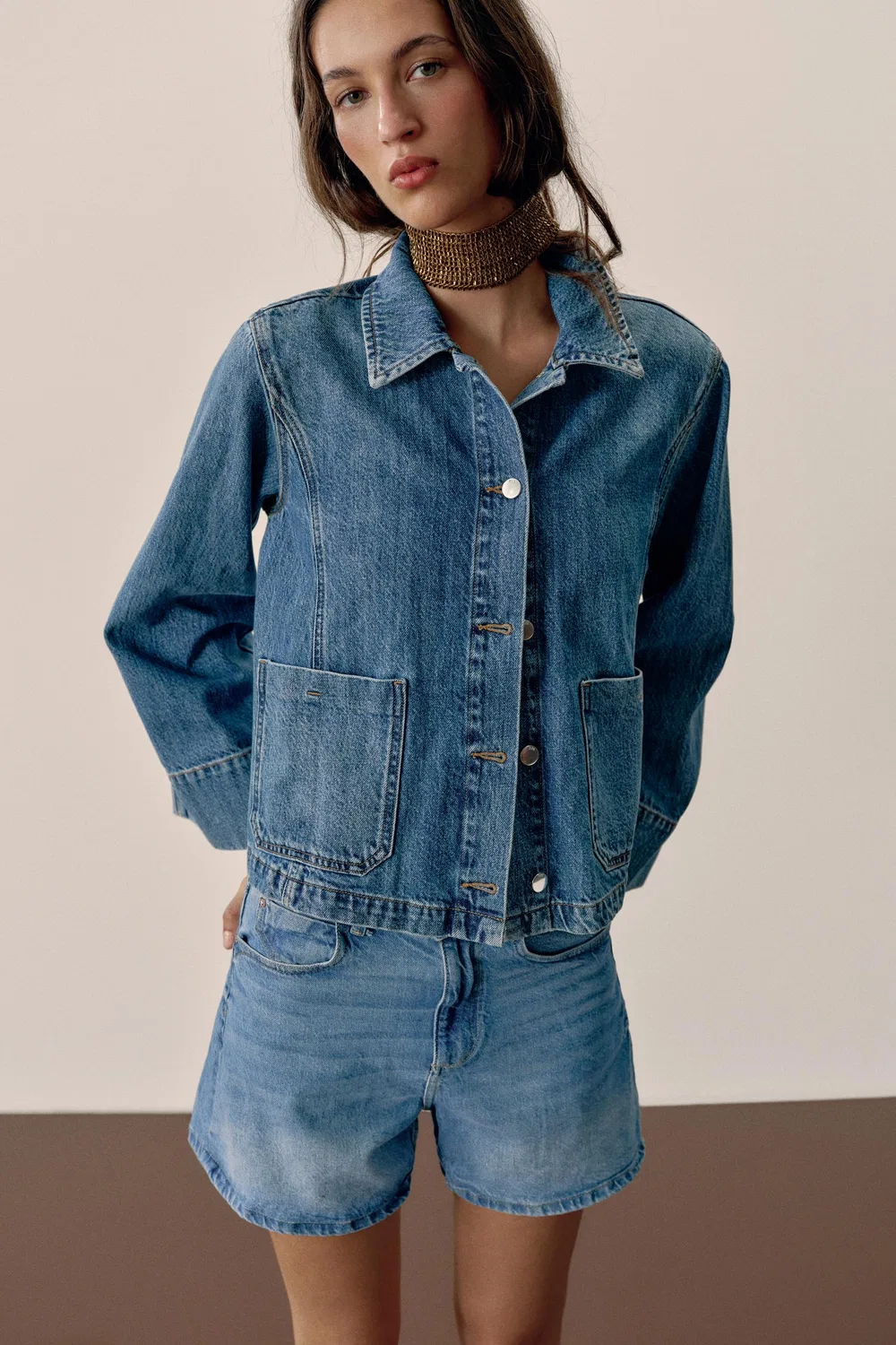 картинка Укороченная джинсовая куртка Z1975 ZARA, Mid-blue от магазина Одежда+