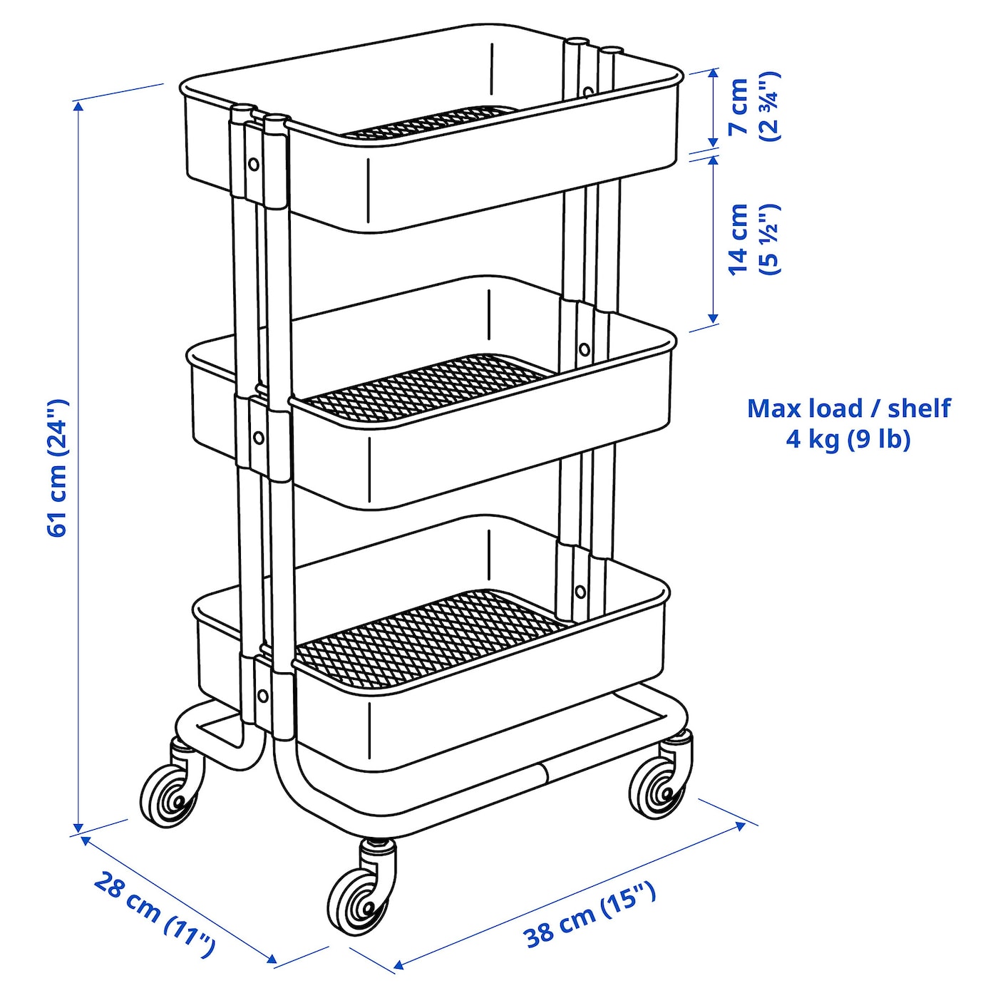 картинка Тележка IKEA RАSKOG, 28x38x61 см, белый от магазина Одежда+