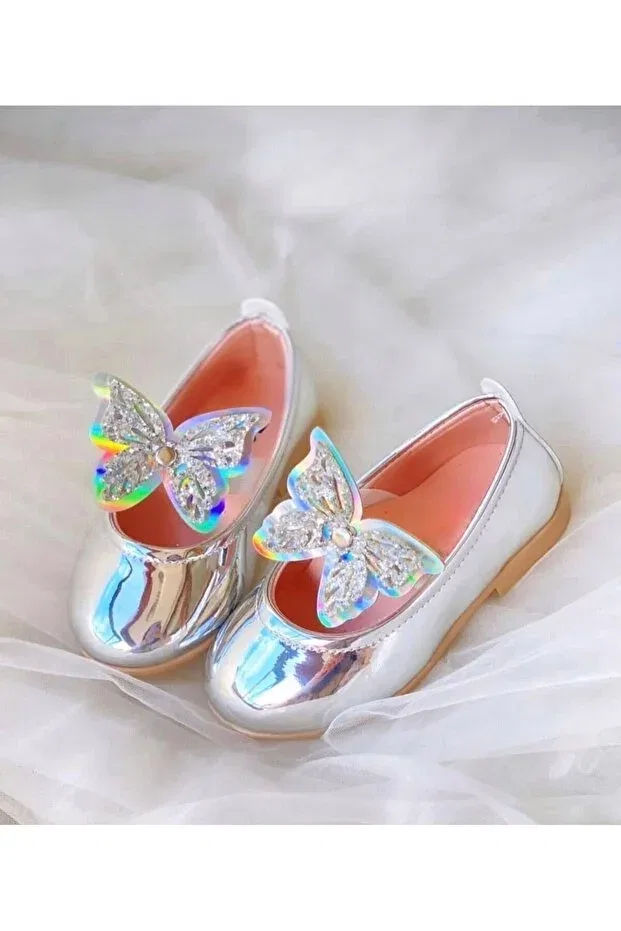 картинка Детские балетки для девочек с принтом Surpie Shoes, Silver от магазина Одежда+