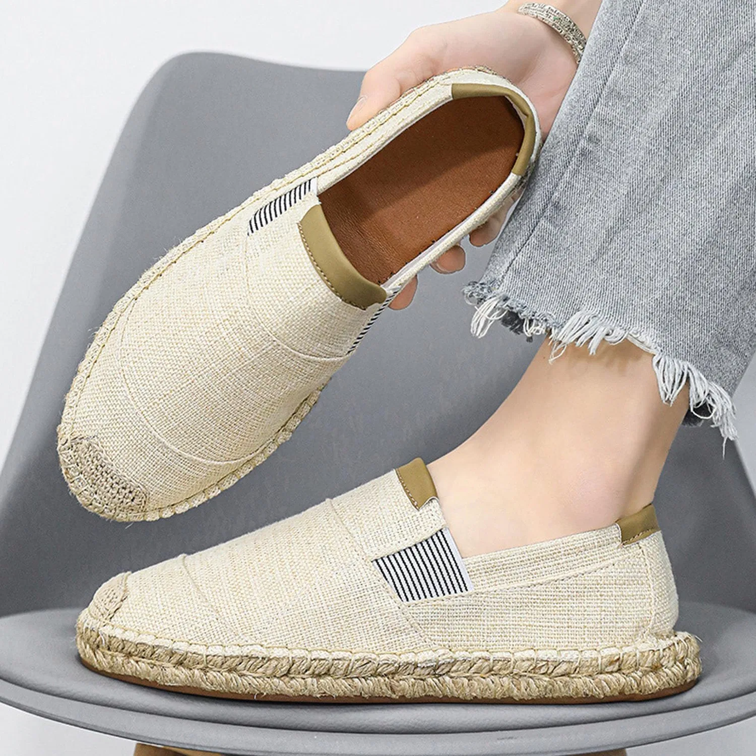 картинка Мужские повседневные льняные туфли-эспадрильи, Beige от магазина Одежда+
