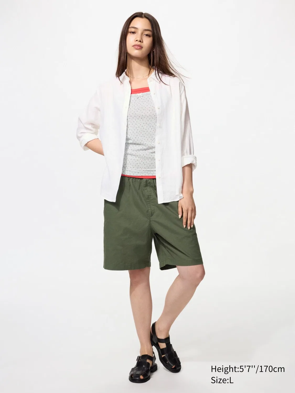картинка Шорты Uniqlo, из смесовой льняной ткани, коричневый от магазина Одежда+