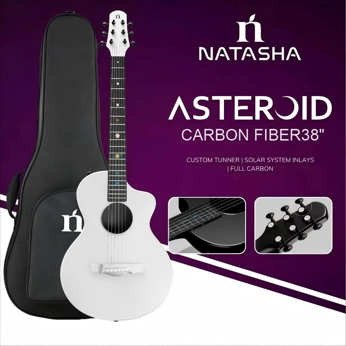 картинка Акустическая гитара, 38 дюймов, модель Asteroid, NataSha, White от магазина Одежда+