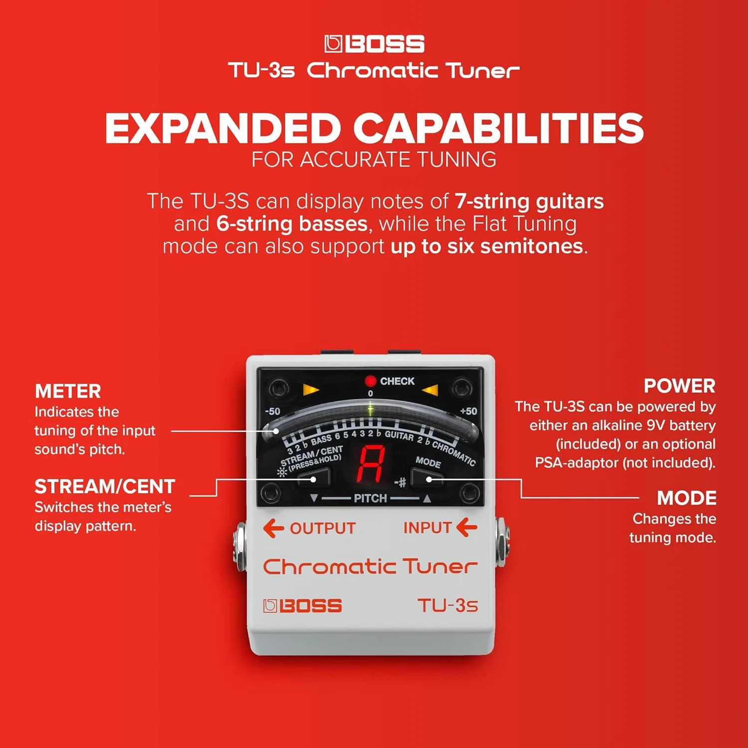 картинка Хроматический тюнер BOSS TU-3S, White от магазина Одежда+