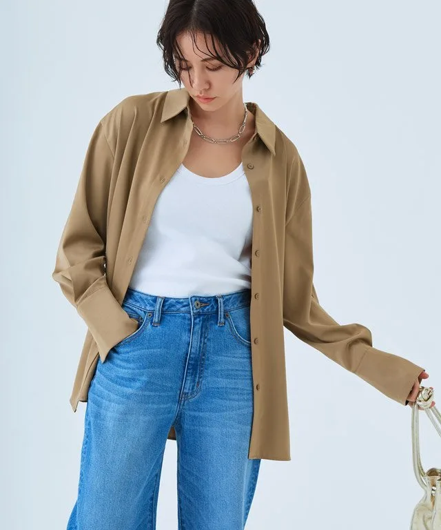 картинка Базовая атласная рубашка Rasw, beige от магазина Одежда+
