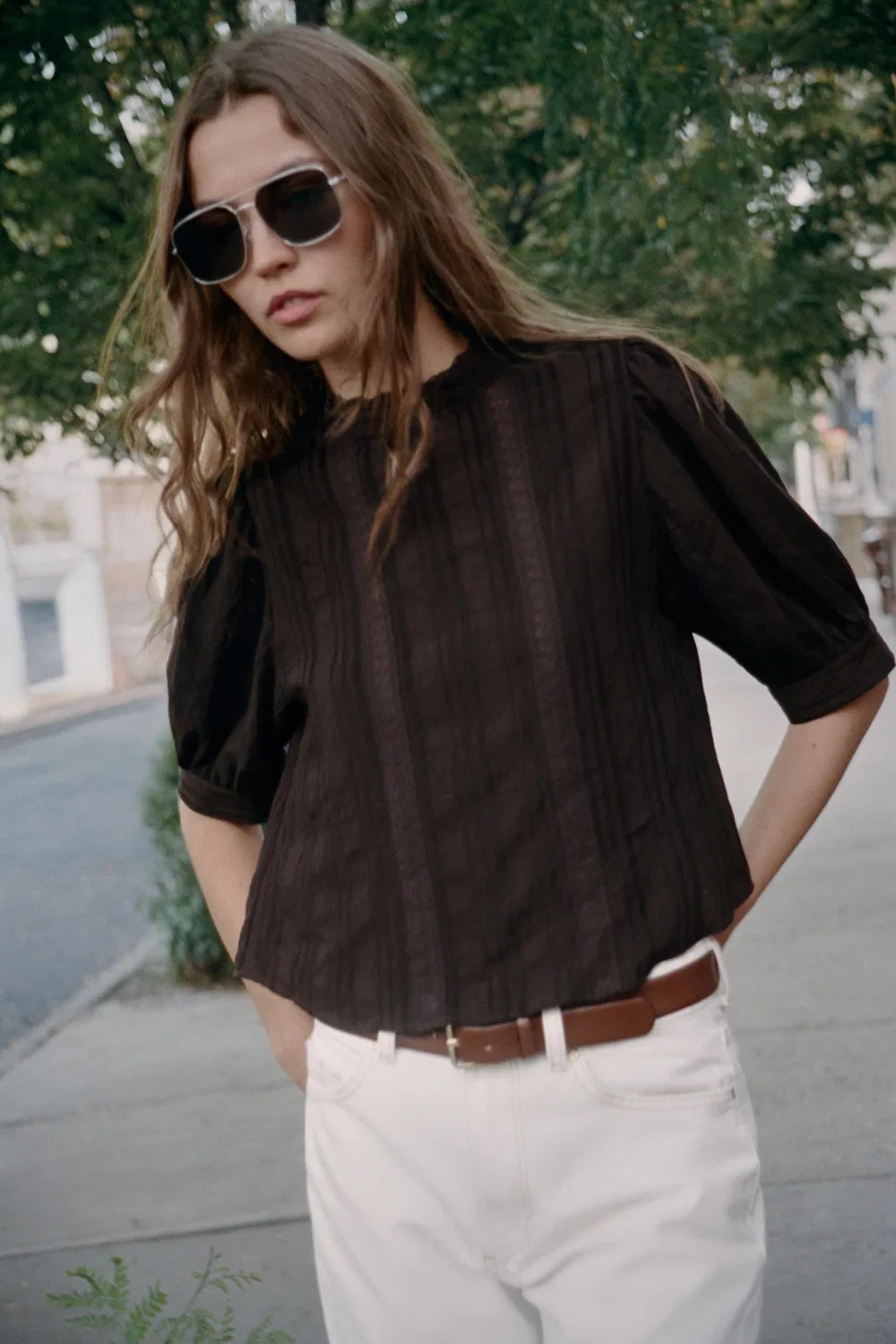 картинка Романтическая кружевная рубашка ZARA, Dark brown от магазина Одежда+