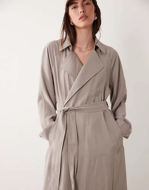 картинка Мягкий удлиненный тренч грибовидного цвета ASOS DESIGN от магазина Одежда+