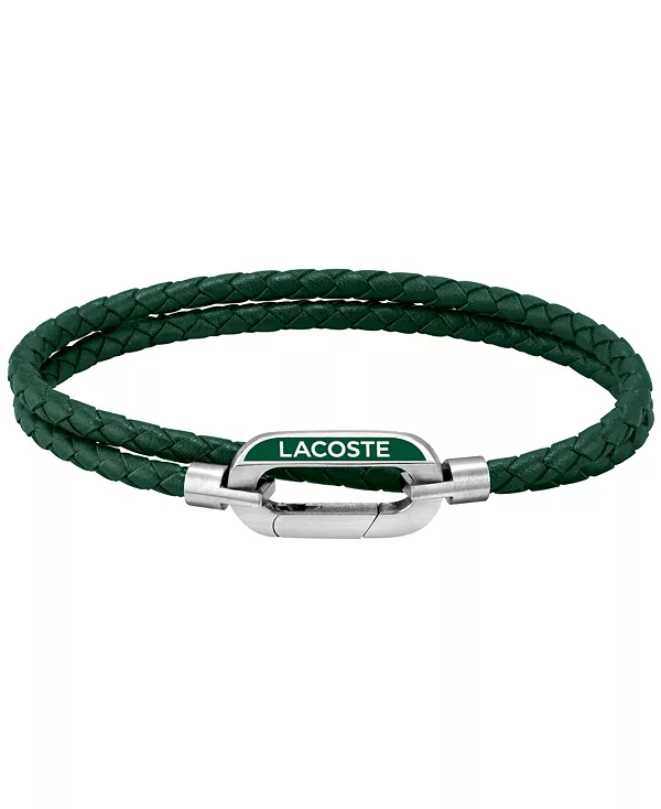 картинка Мужской плетеный кожаный браслет Lacoste, green от магазина Одежда+