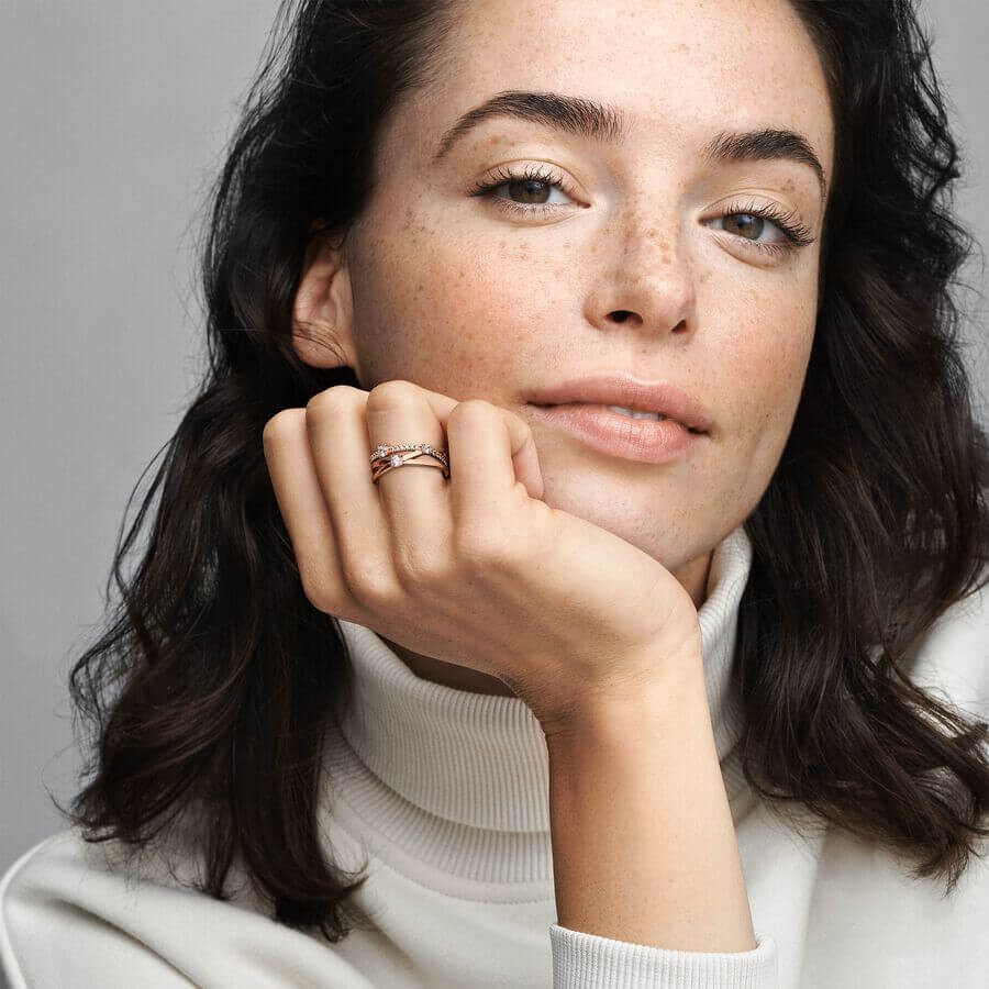 картинка Кольцо Pandora Timeless Sparkling Triple Band, розовое золото от магазина Одежда+