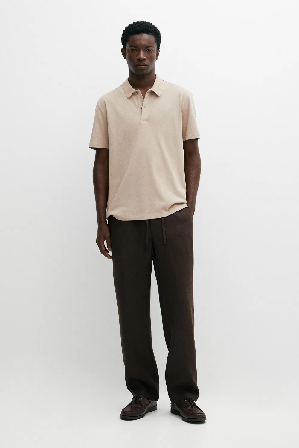 картинка Поло Massimo Dutti 100% Cotton Structured Shirt, бежевый от магазина Одежда+